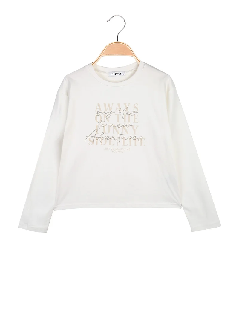 T-shirt da bambina in cotone a maniche lunghe con stampa - bianco