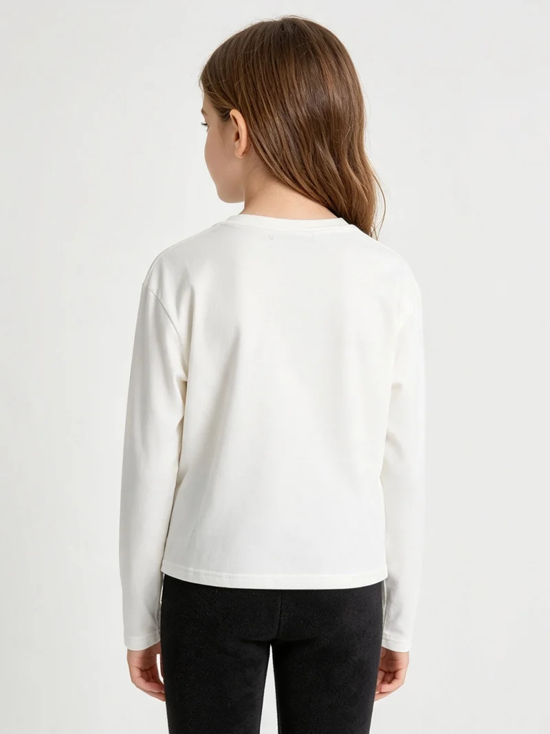 T-shirt da bambina in cotone a maniche lunghe con stampa - bianco