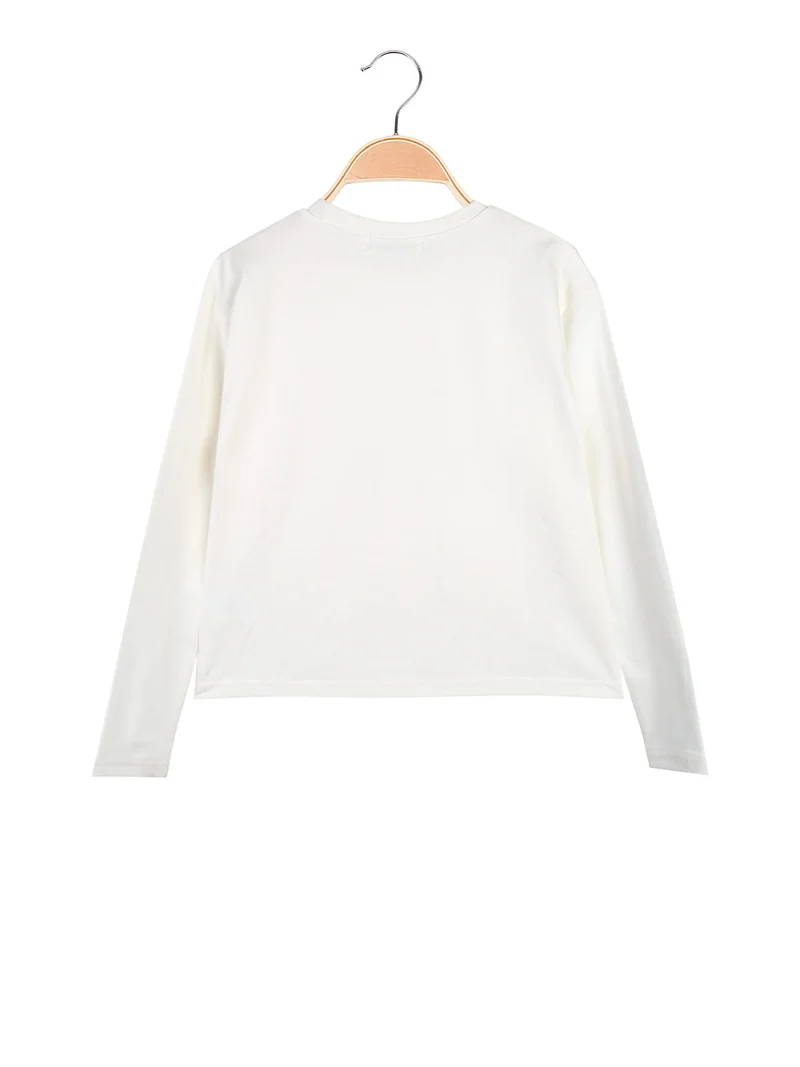 T-shirt da bambina in cotone a maniche lunghe con stampa - bianco
