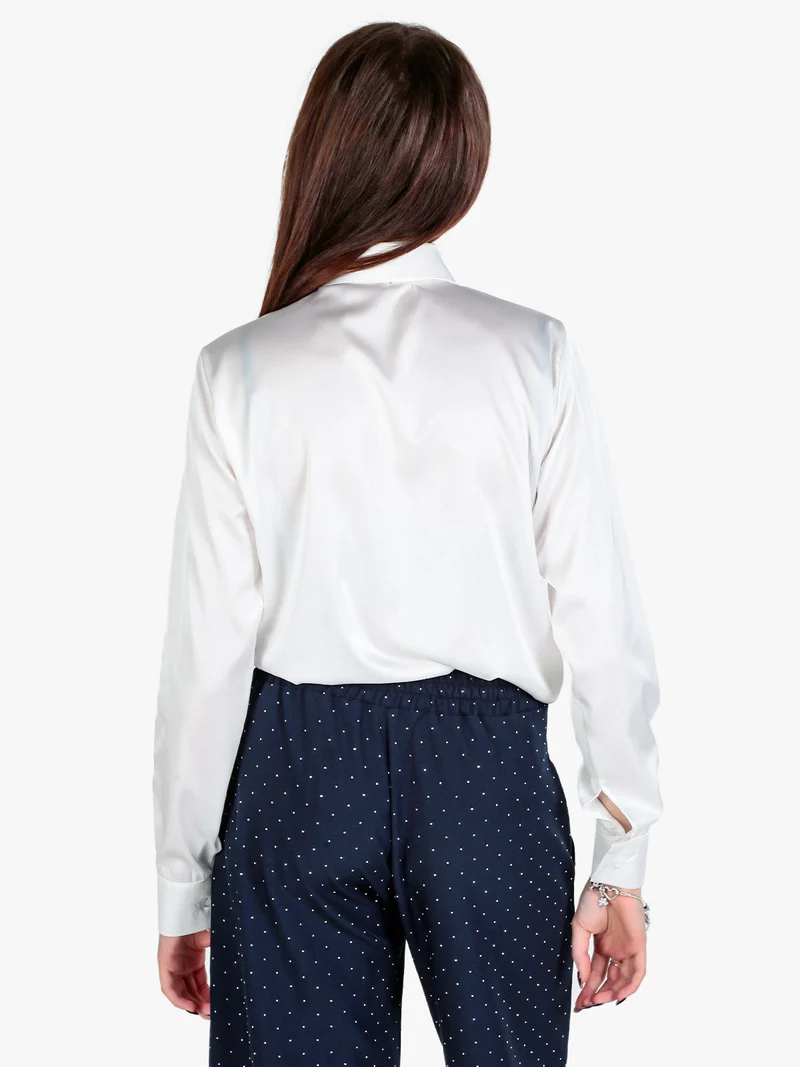 Camicia donna effetto raso con cravattino - bianco