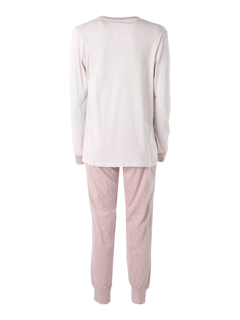GALAXY Pigiama lungo da donna in cotone con stampe - rosa