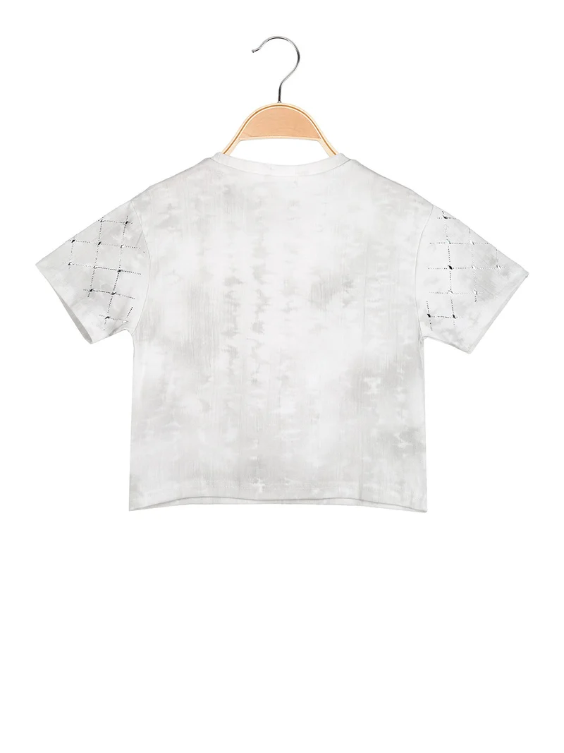 T-shirt cropped da bambina in cotone con strass - bianco