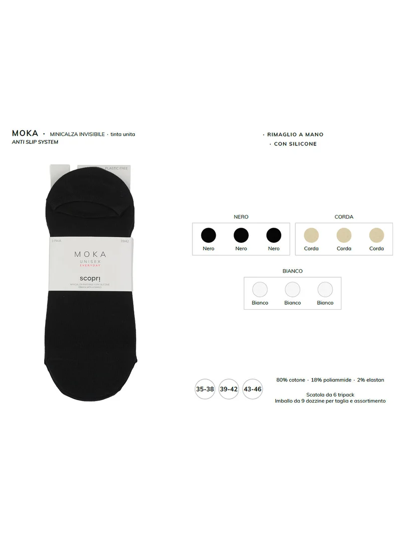 Confezione da 3 paia di calze fantasmini in cotone elasticizzato - nero