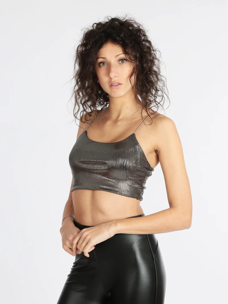 Top corto donna con lurex - champagne
