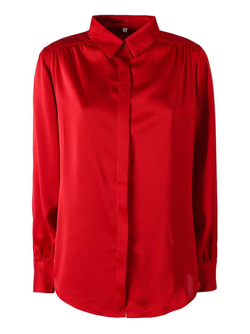 Camicia da donna a maniche lunghe effetto raso - rosso