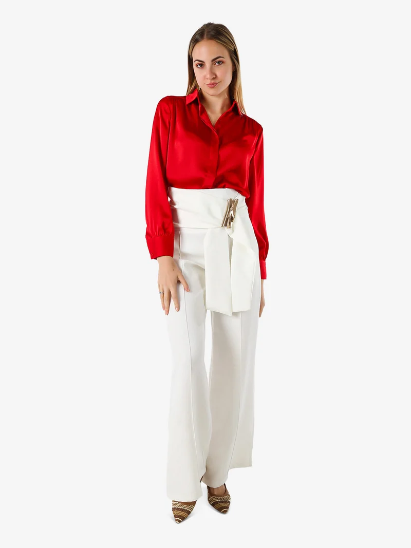 Camicia da donna a maniche lunghe effetto raso - rosso