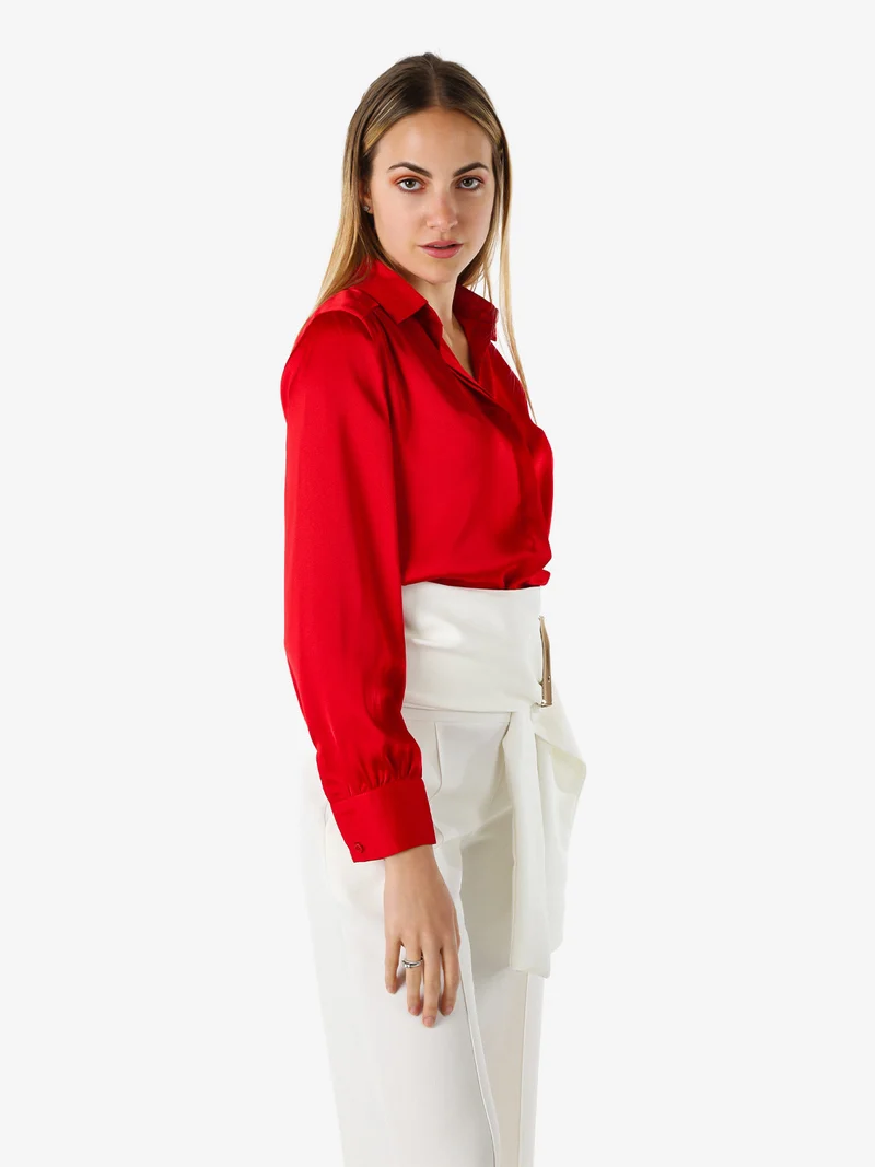 Camicia da donna a maniche lunghe effetto raso - rosso