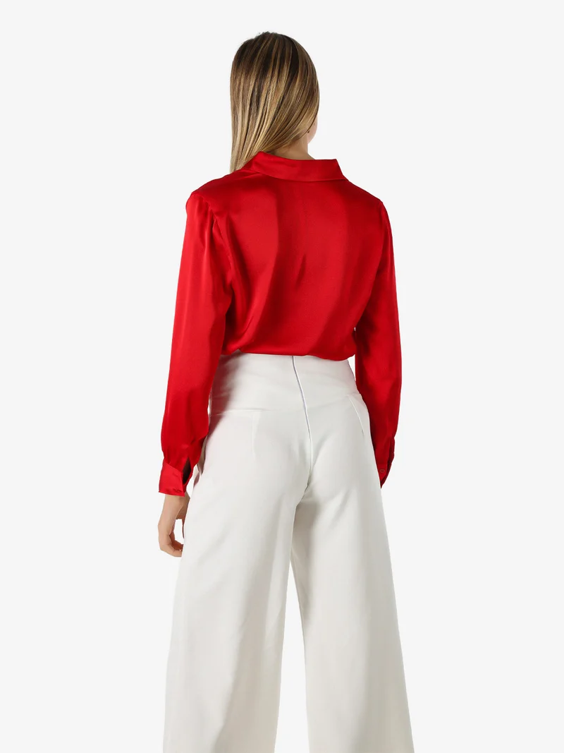 Camicia da donna a maniche lunghe effetto raso - rosso