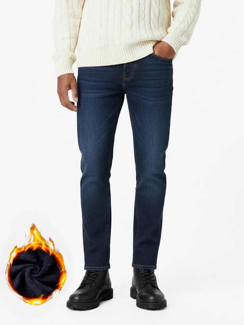 Jeans da uomo a vita bassa con interno felpato - jeans