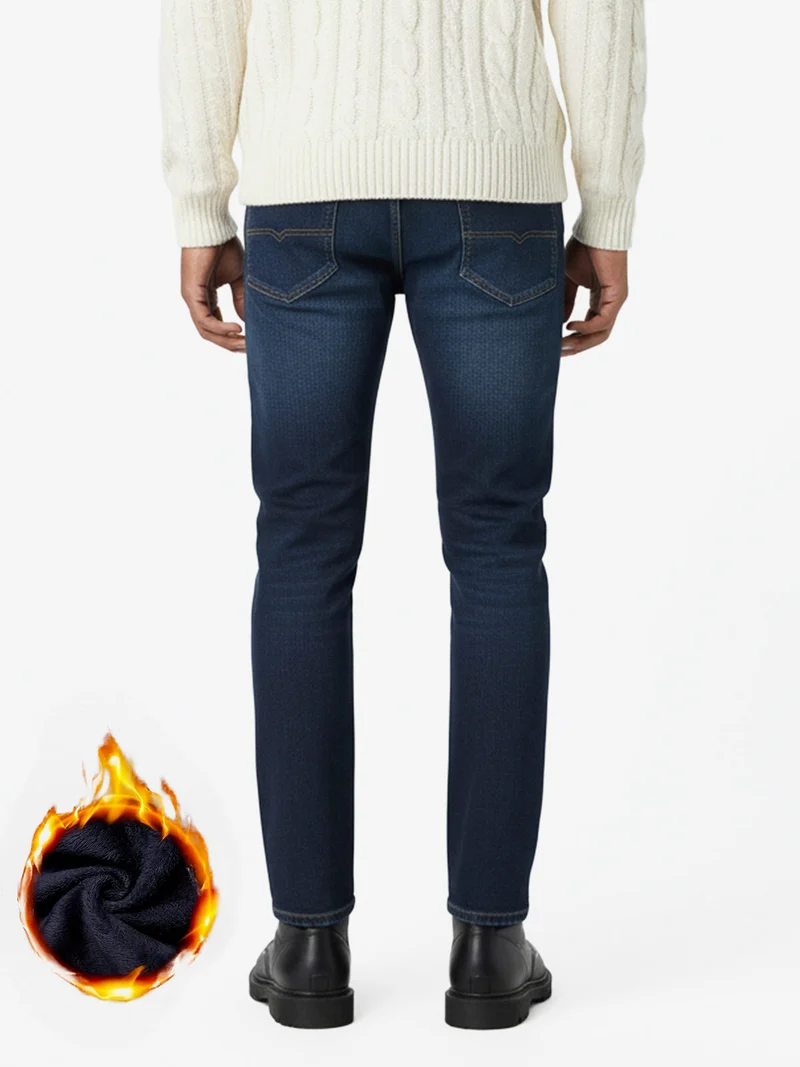 Jeans da uomo a vita bassa con interno felpato - jeans