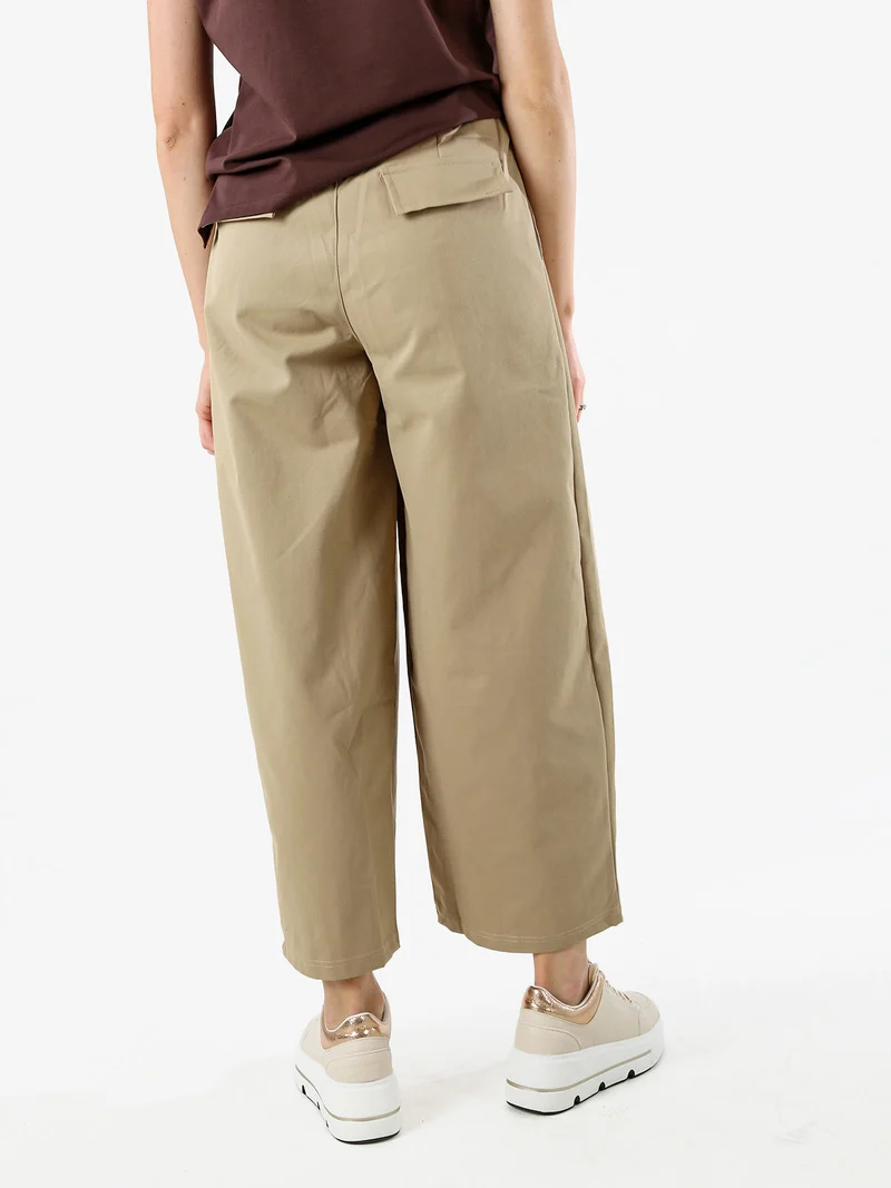 Pantaloni donna barrell cropped - khaki