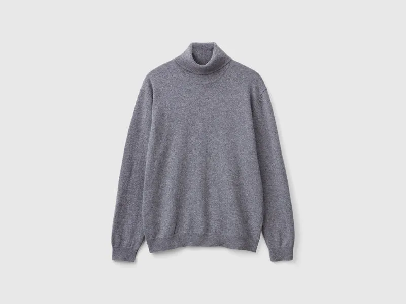 Grauer Rollkragenpullover aus reiner Merinowolle