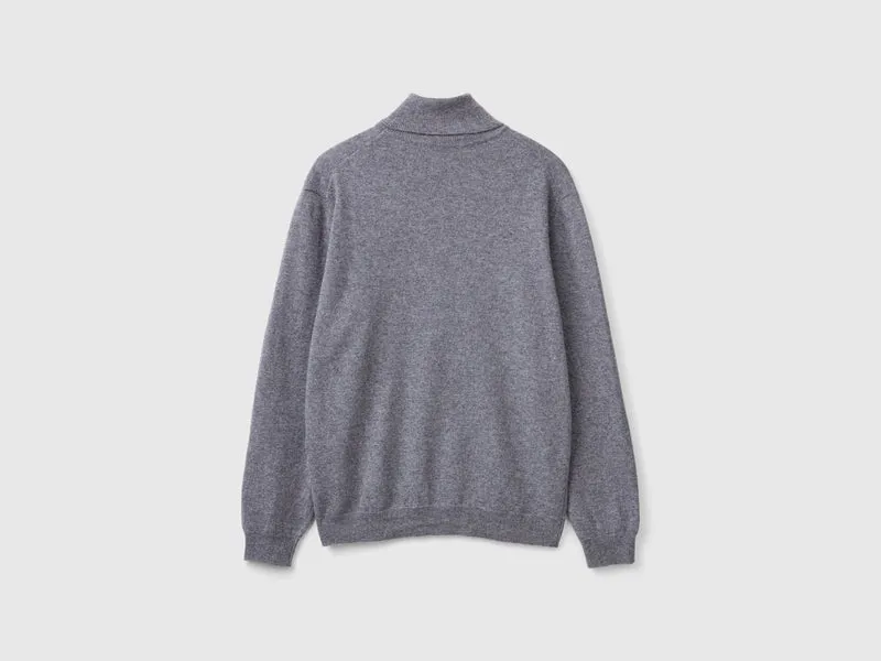 Grauer Rollkragenpullover aus reiner Merinowolle