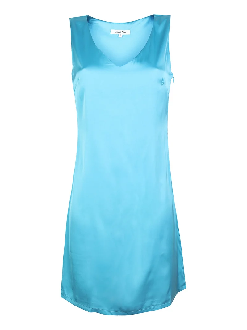 Tubino donna effetto raso - azzurro