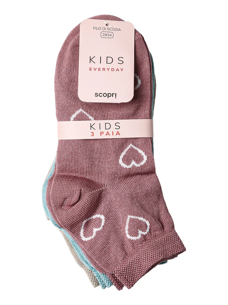 Confezione da 3 paia di calze corte da bambina in filo di scozia - rosa