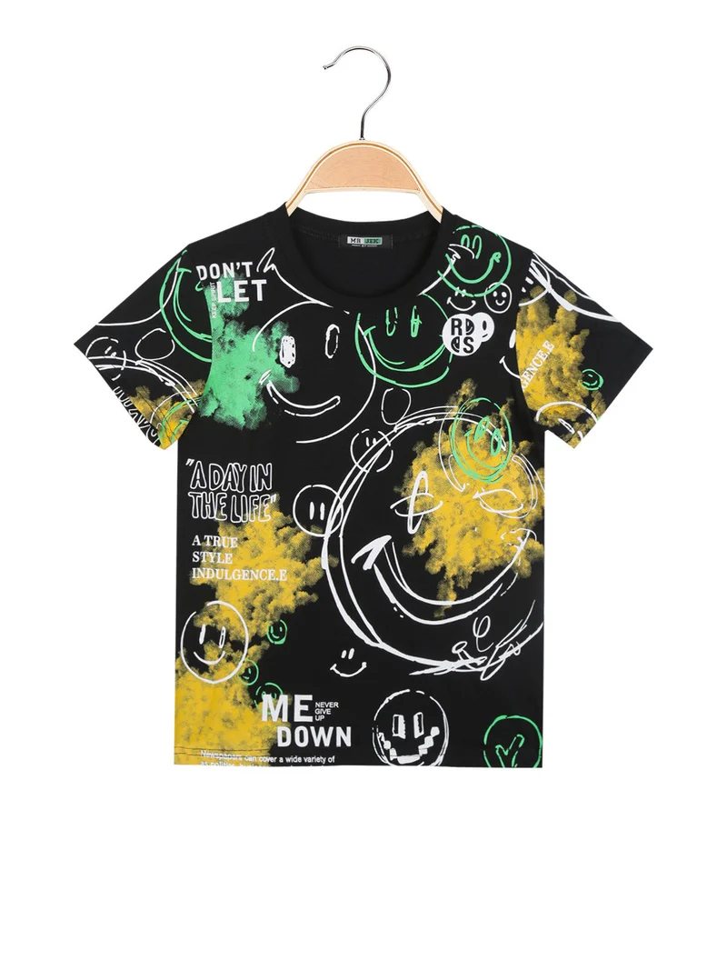 T-shirt manica corta da bambino con stampe - nero