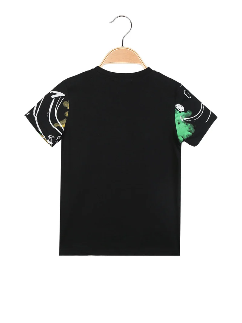T-shirt manica corta da bambino con stampe - nero