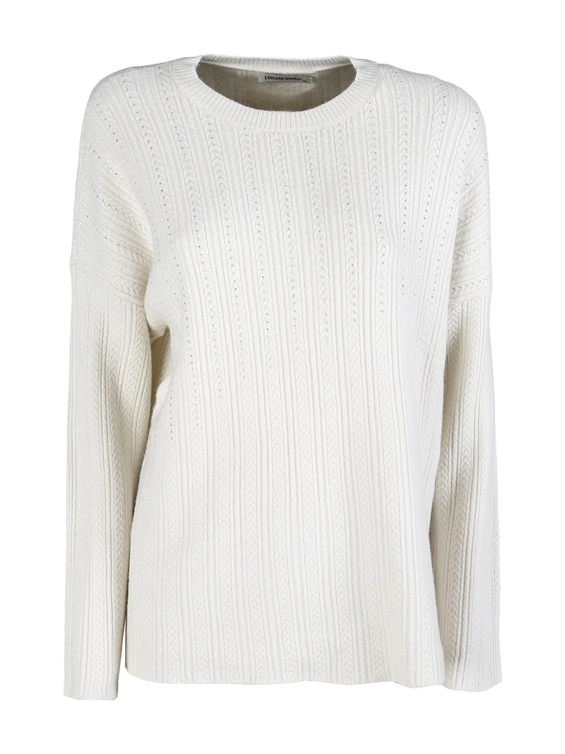 Maglione donna oversize a trecce con strass - panna