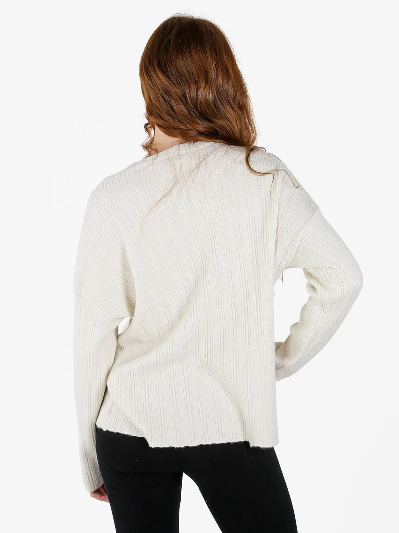 Maglione donna oversize a trecce con strass - panna