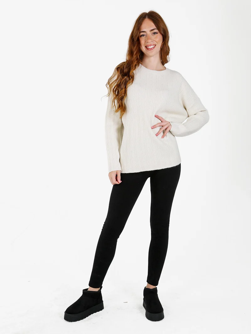 Maglione donna oversize a trecce con strass - panna