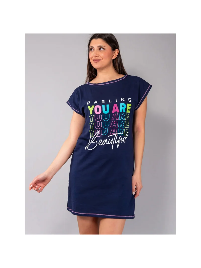 Maxi maglia da donna in cotone a maniche corte - blu scuro