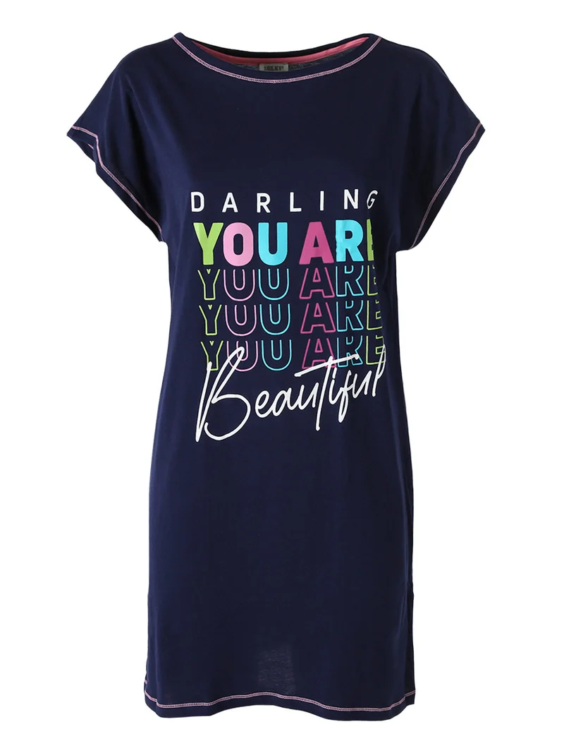 Maxi maglia da donna in cotone a maniche corte - blu scuro