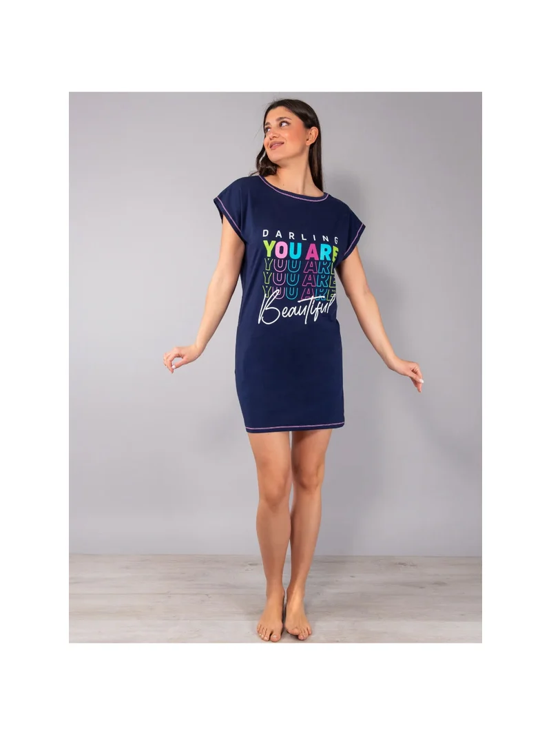 Maxi maglia da donna in cotone a maniche corte - blu scuro