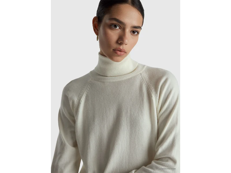 Cremefarbener Rollkragenpullover aus einer Woll-Kaschmir-Mischung