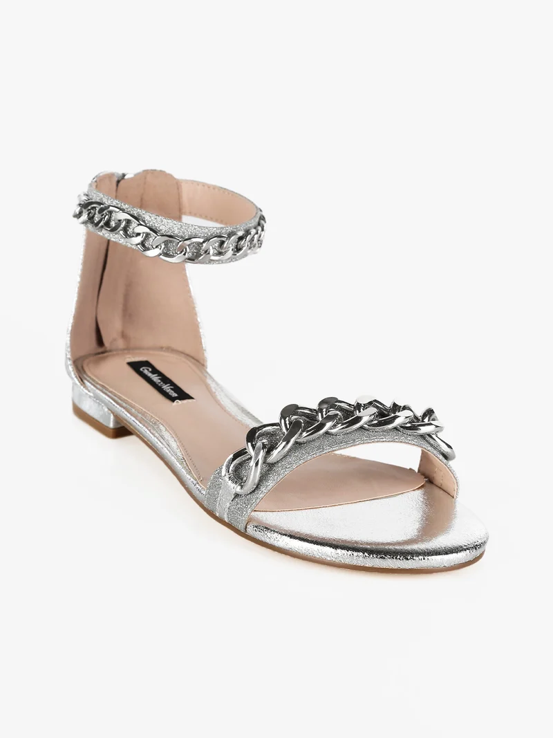 Sandali bassi donna con catena - argento
