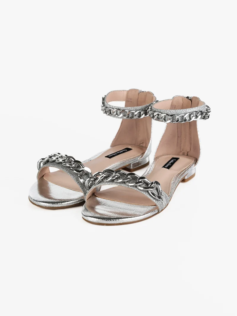 Sandali bassi donna con catena - argento