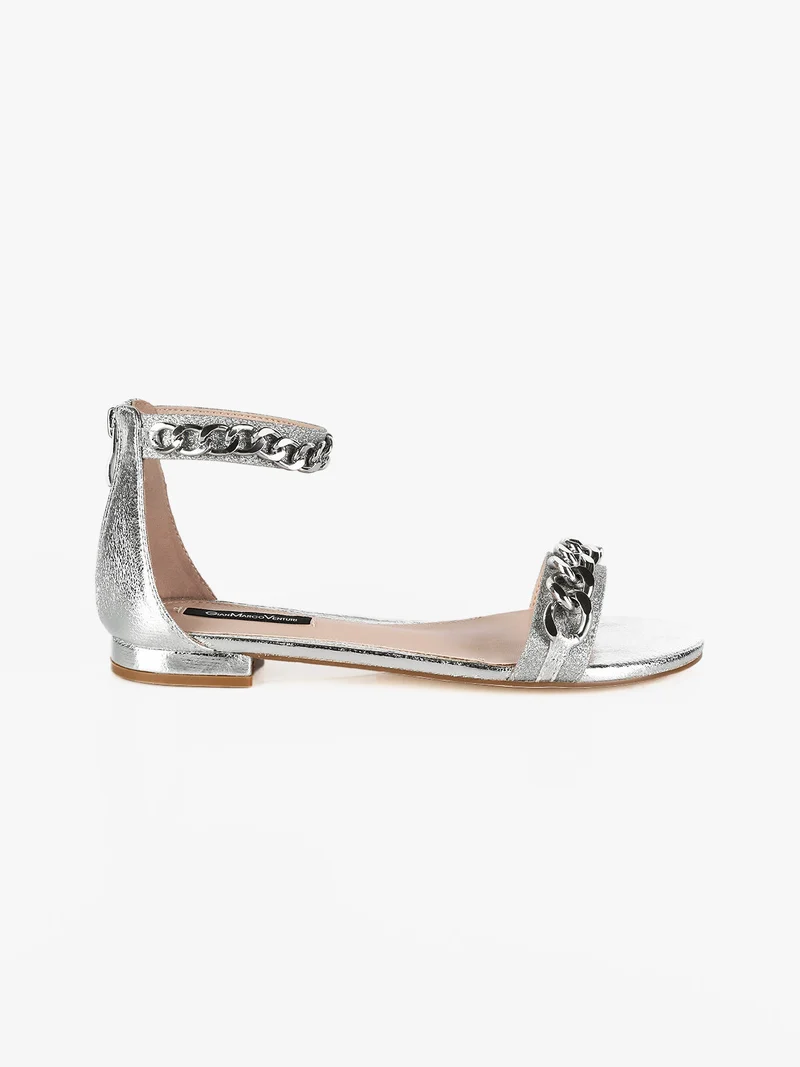 Sandali bassi donna con catena - argento