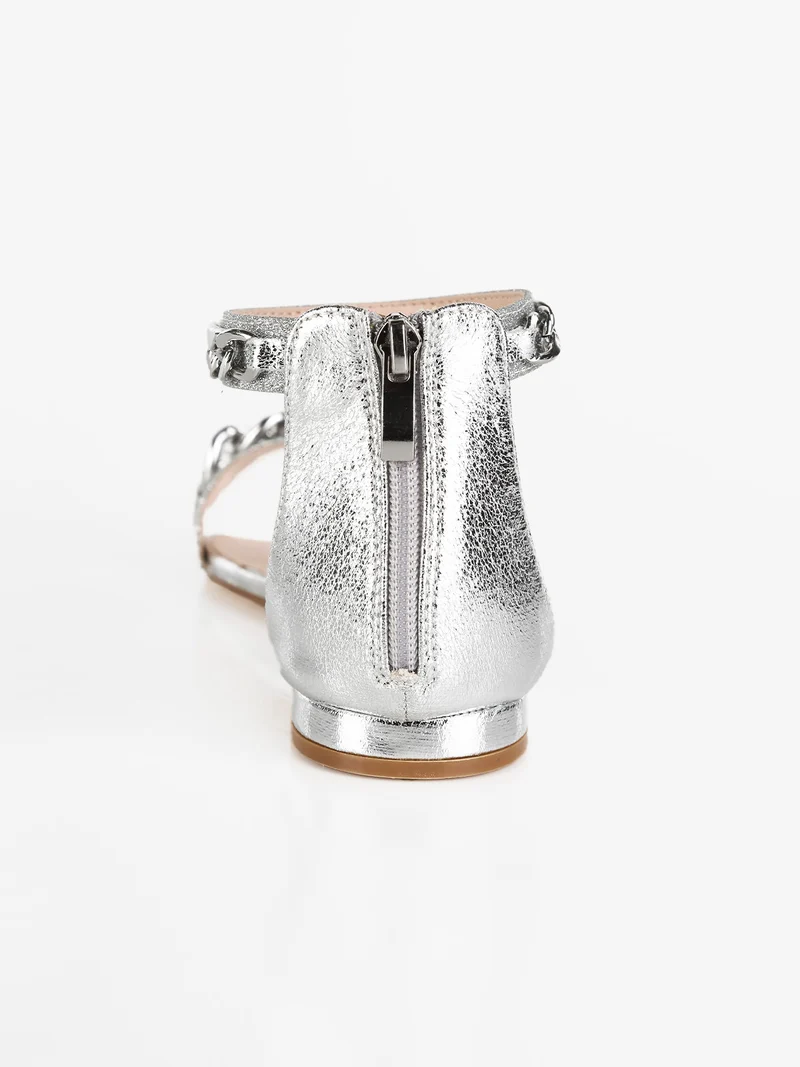 Sandali bassi donna con catena - argento