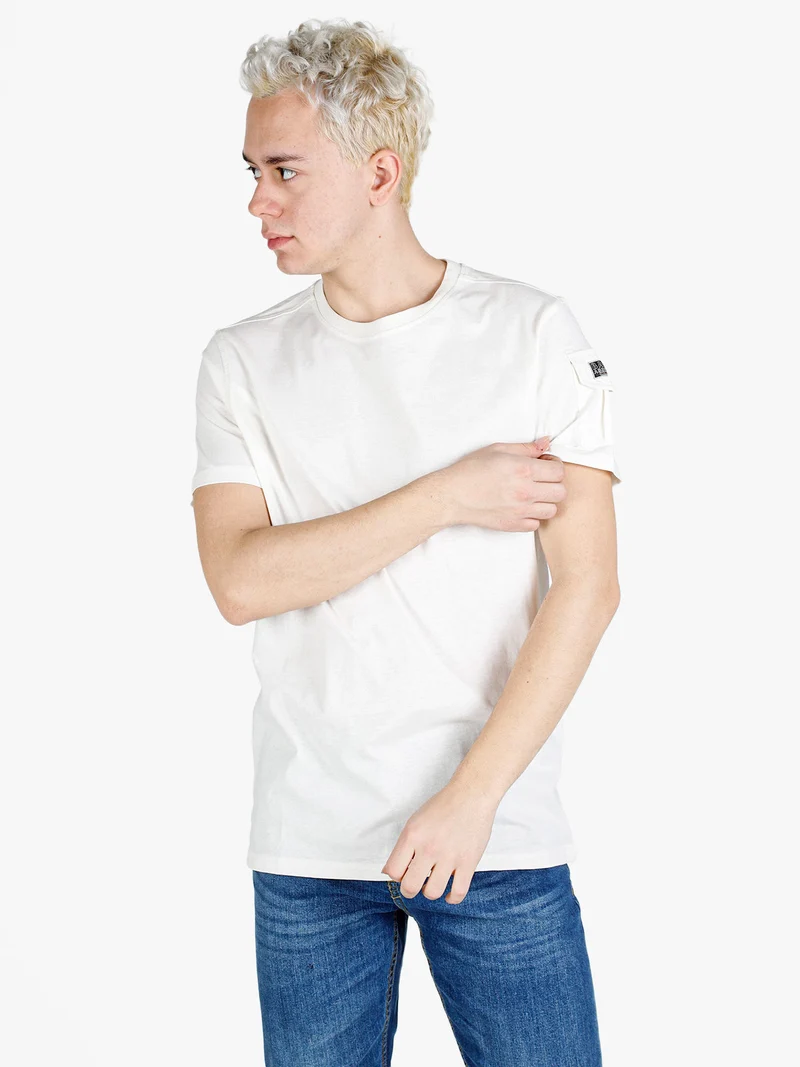 T-shirt da uomo in cotone con taschino sulla manica - bianco