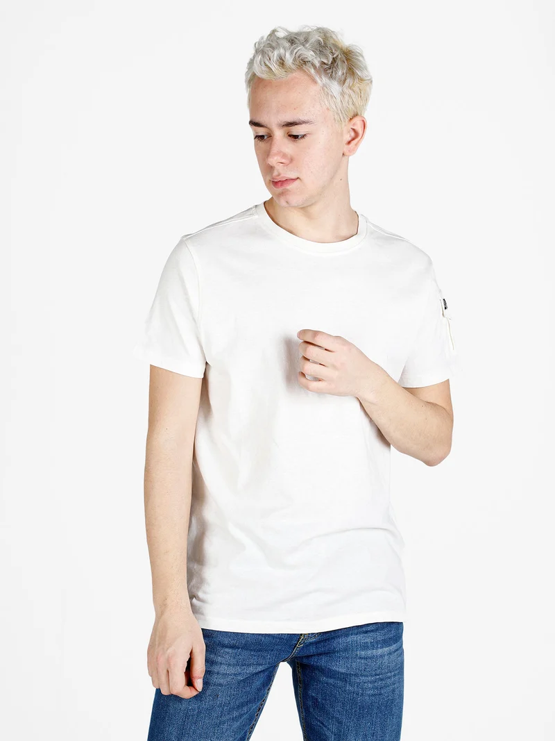 T-shirt da uomo in cotone con taschino sulla manica - bianco