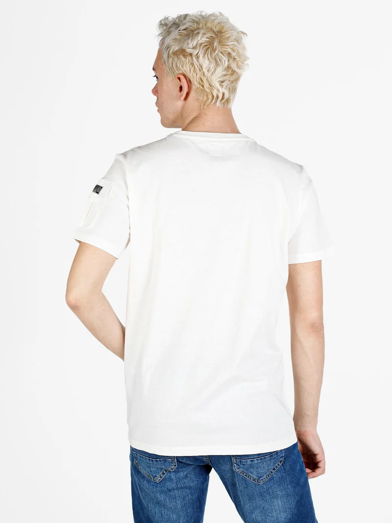 T-shirt da uomo in cotone con taschino sulla manica - bianco