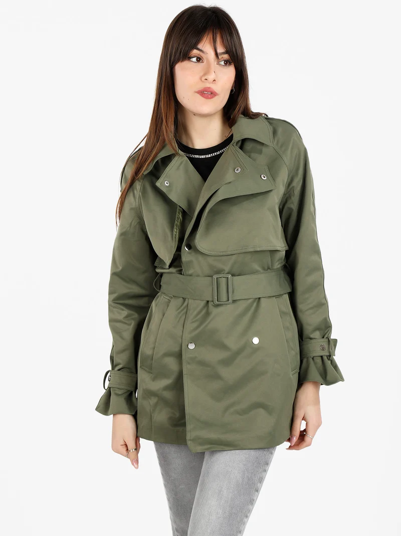 Trench donna con chiusura a doppiopetto e cintura - oliva