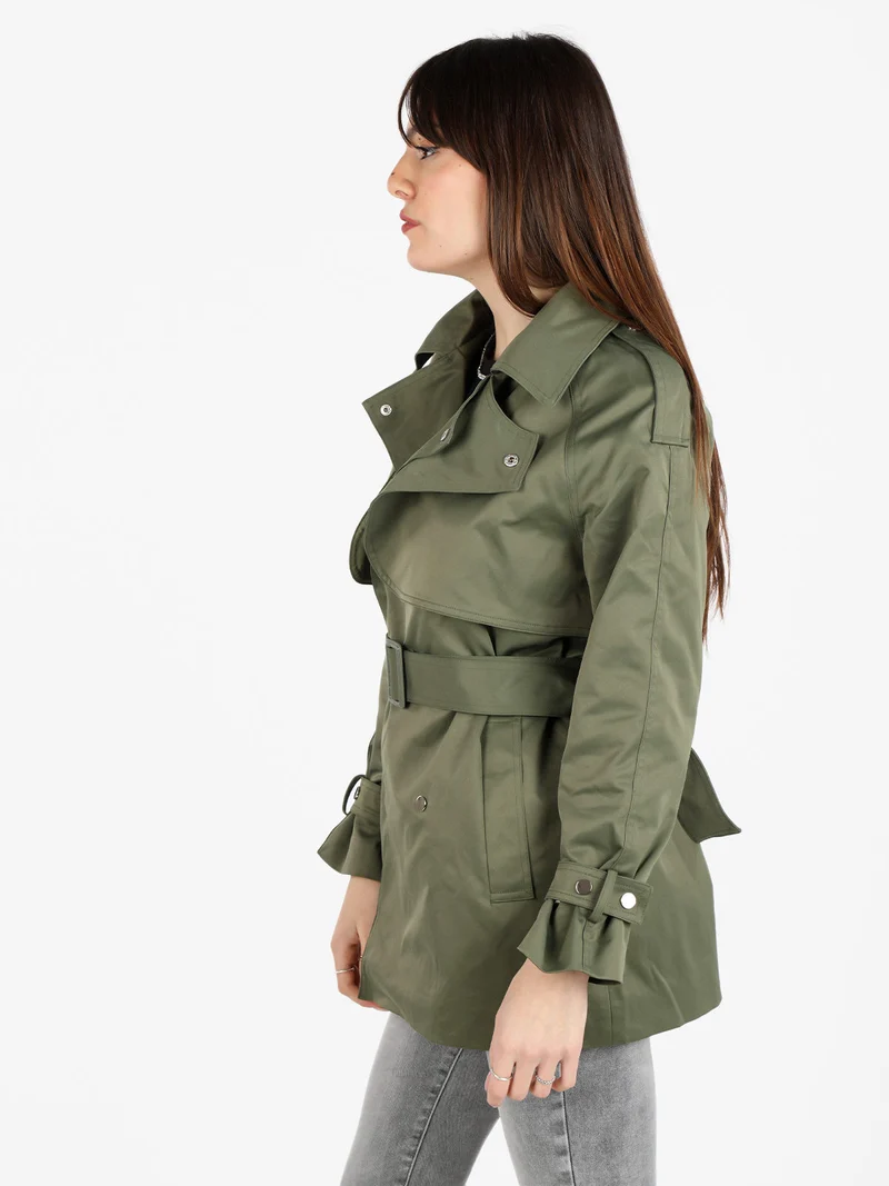 Trench donna con chiusura a doppiopetto e cintura - oliva
