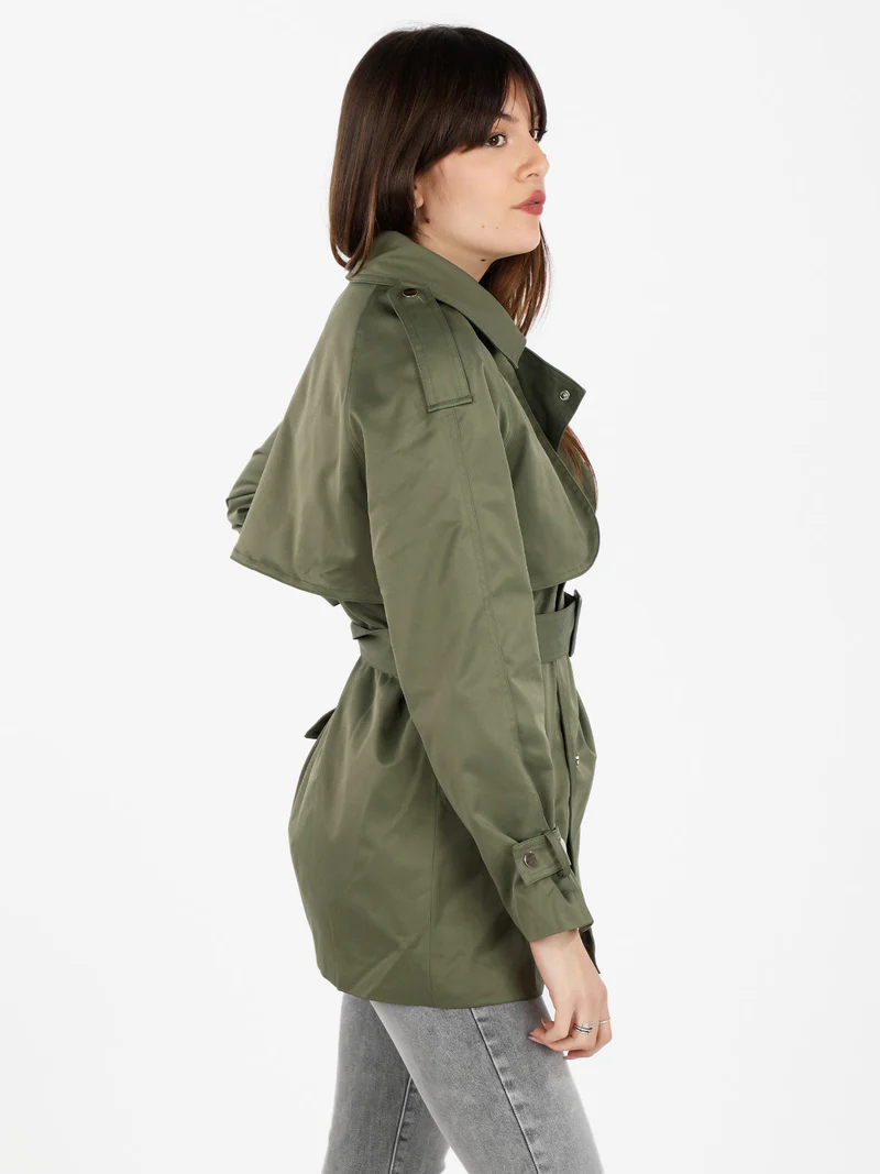 Trench donna con chiusura a doppiopetto e cintura - oliva