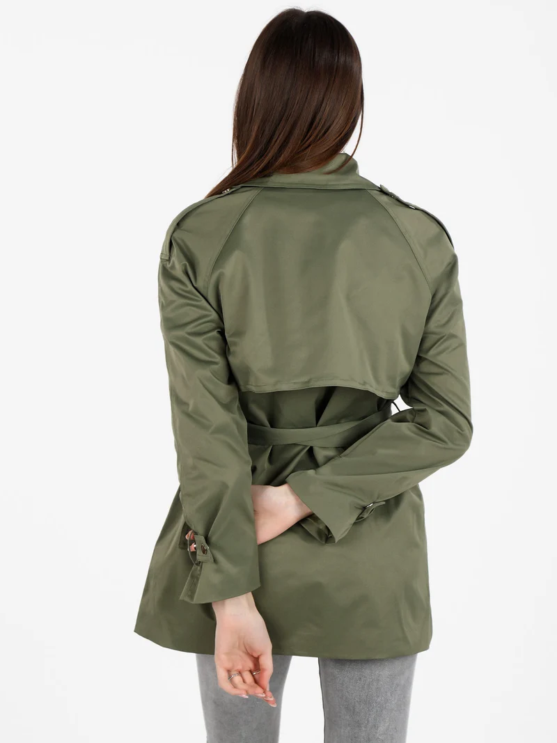 Trench donna con chiusura a doppiopetto e cintura - oliva
