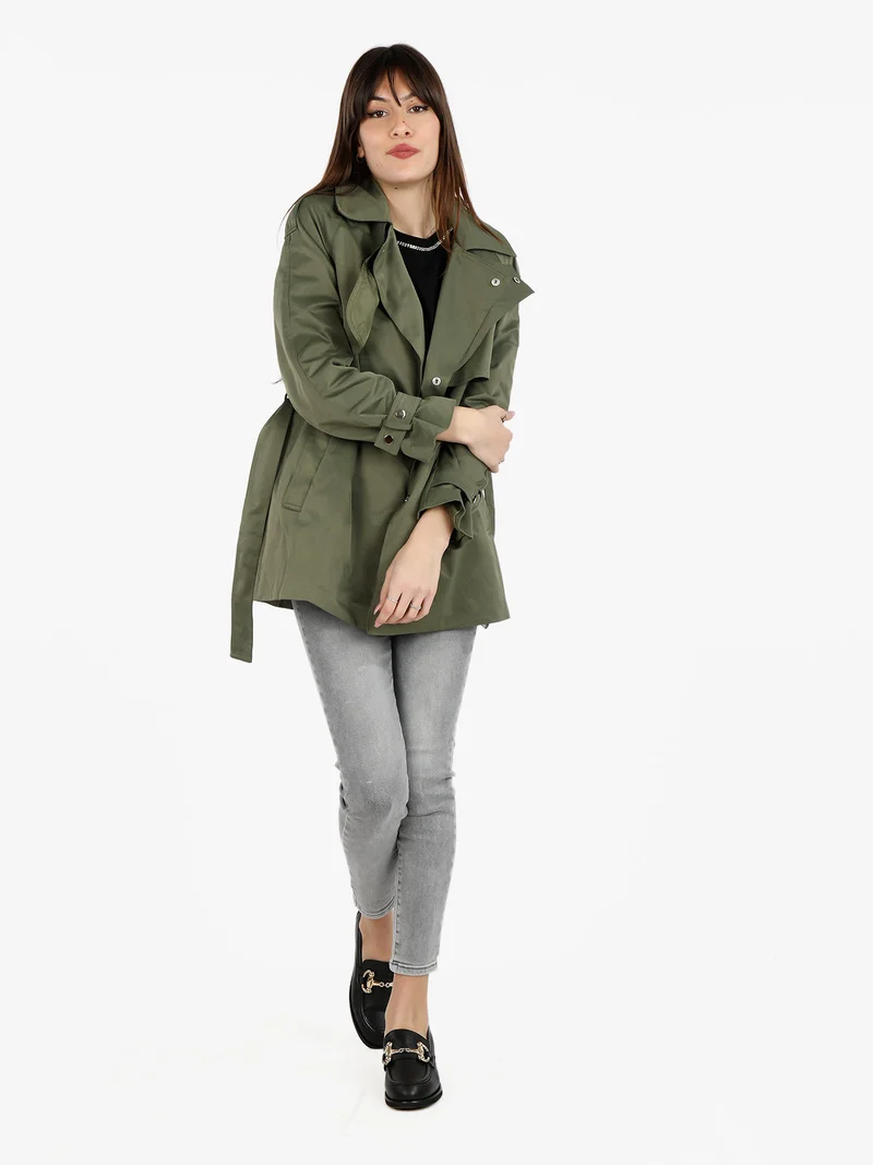 Trench donna con chiusura a doppiopetto e cintura - oliva