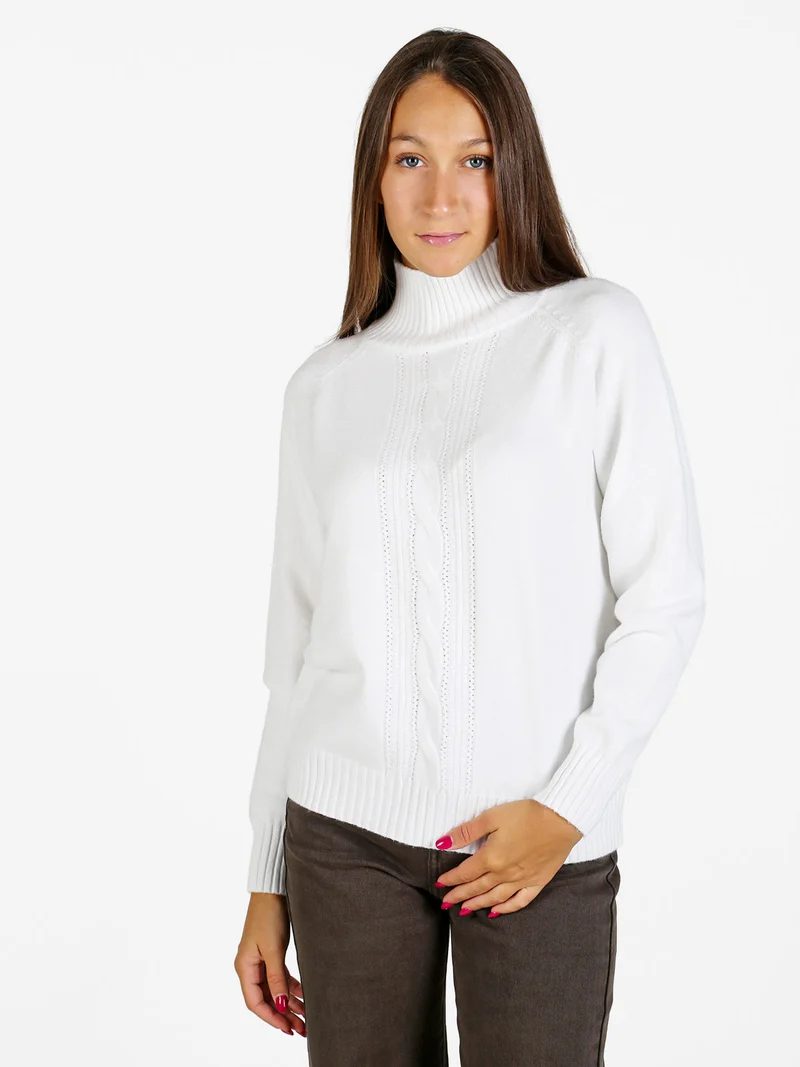 Pullover donna con collo alto - bianco