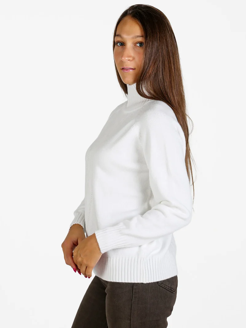 Pullover donna con collo alto - bianco