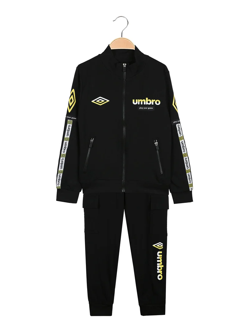 Completo tuta 2 pezzi da ragazzo full zip con pantaloni cargo - nero