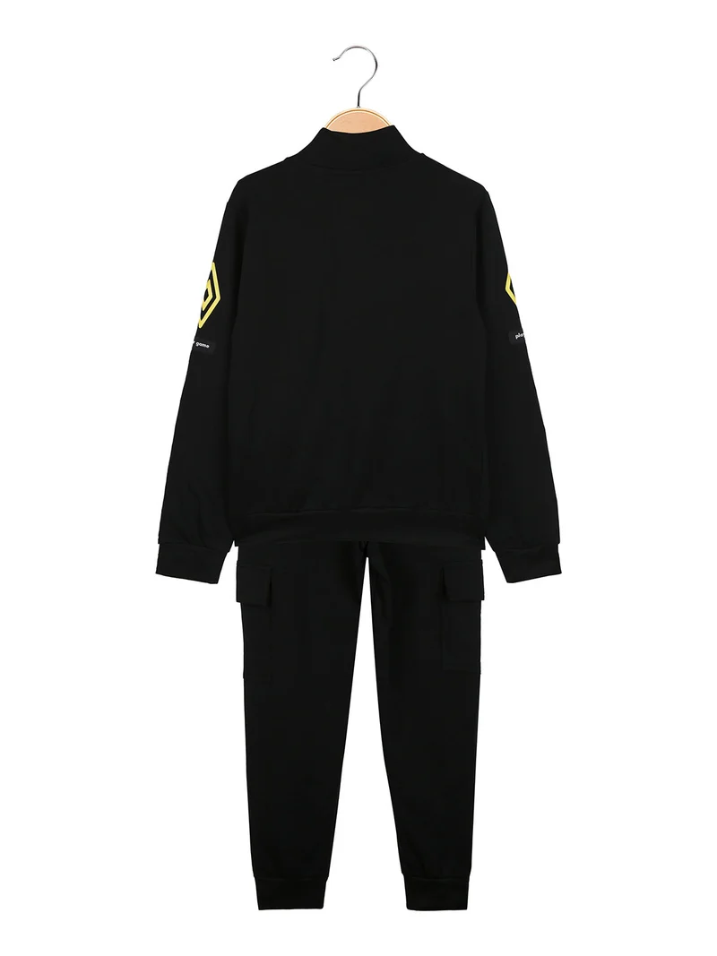 Completo tuta 2 pezzi da ragazzo full zip con pantaloni cargo - nero