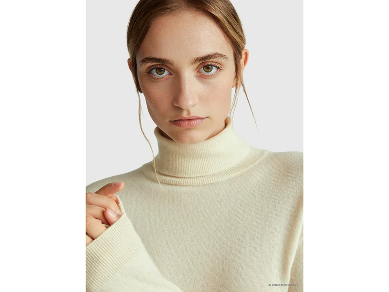 Cremefarbener Rollkragenpullover aus reiner Merinowolle
