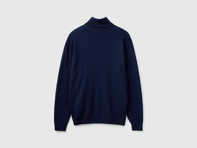 Dunkelblauer Rollkragenpullover aus reiner Merinowolle