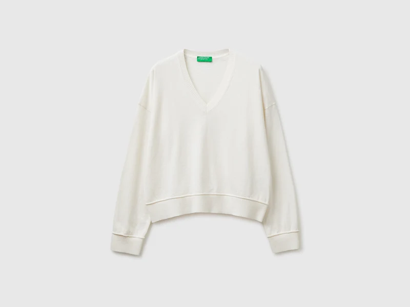 Pullover mit V-Ausschnitt aus Baumwolle und Wolle