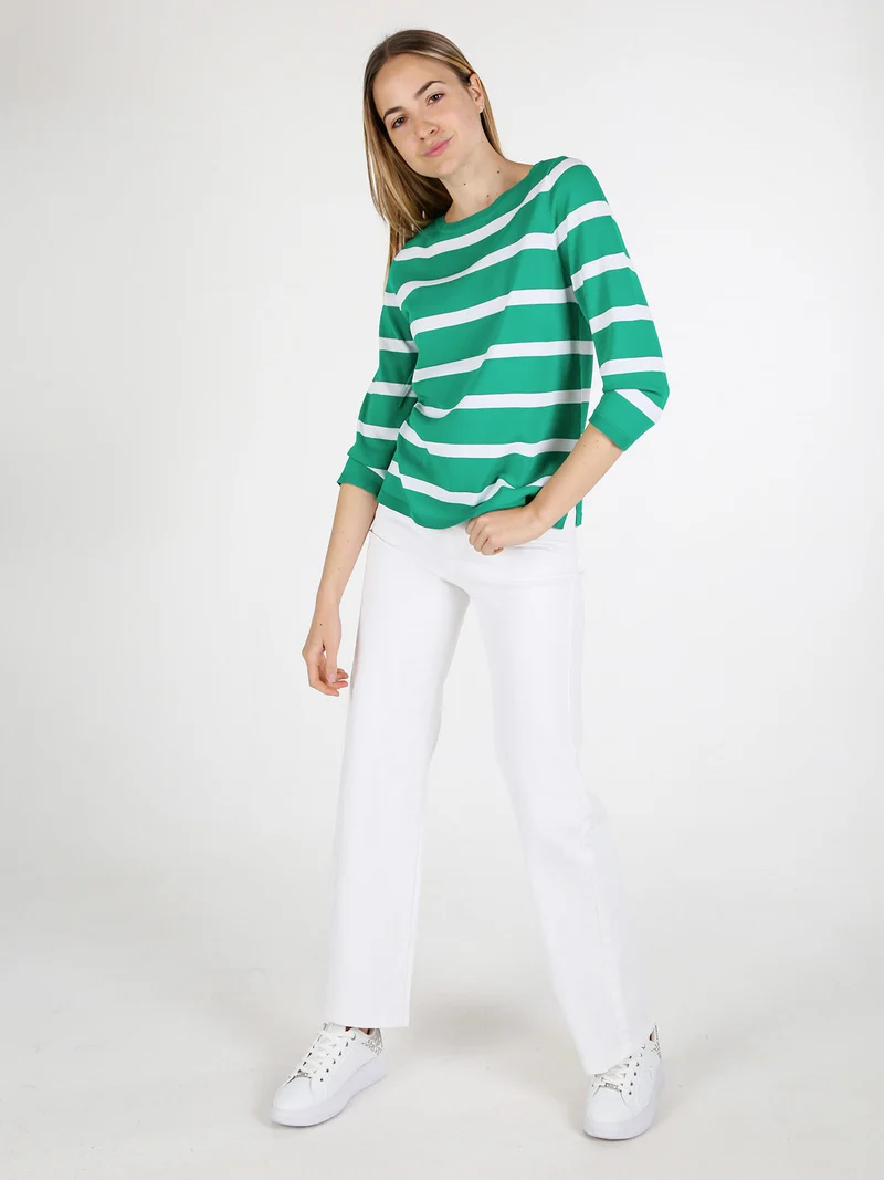 Pullover donna a righe con maniche a tre quarti - verde