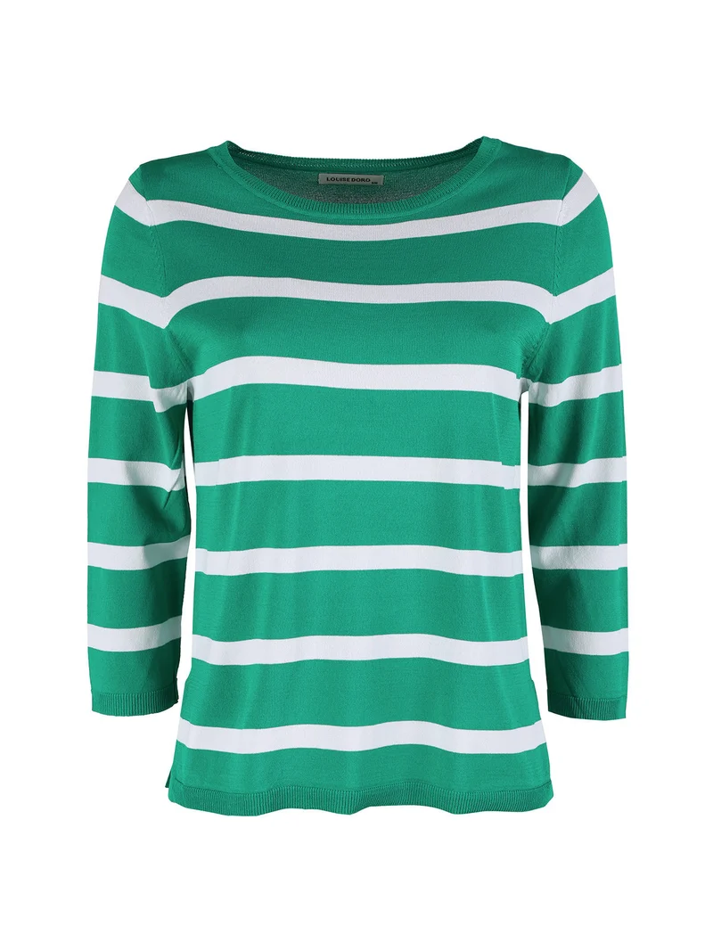 Pullover donna a righe con maniche a tre quarti - verde