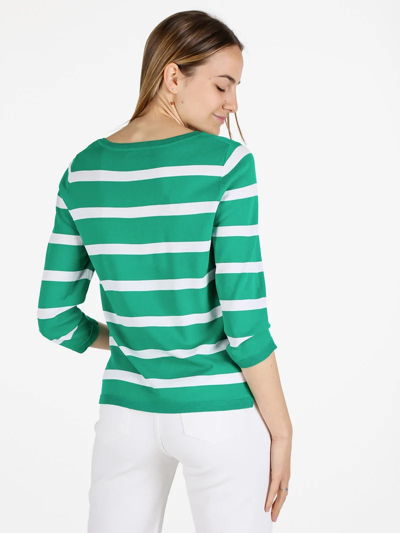 Pullover donna a righe con maniche a tre quarti - verde